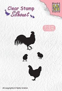 Nellie Snellen  - Clearstamp - Silhuett - Rooster, Hen & chicks