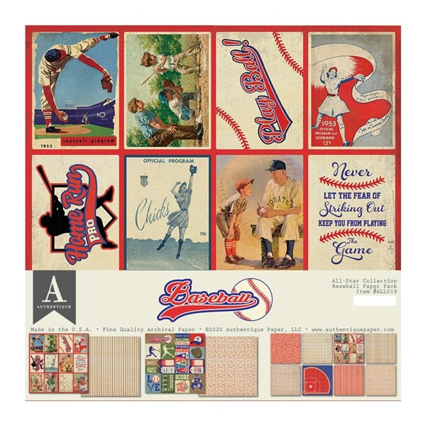 Authentique - All Star Paper Pack - Baseball   12 x 12"