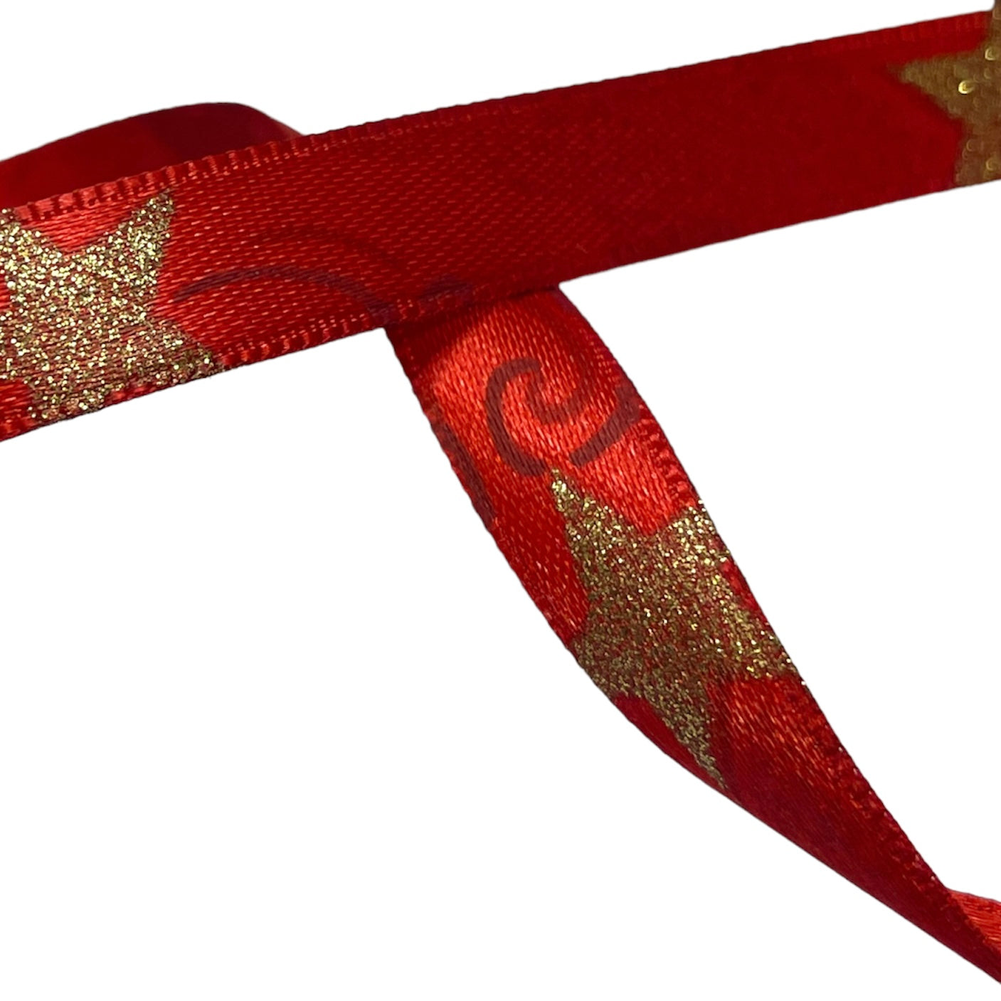Edelweiss - Silkebånd - Rødt med gullstjerner  - metervis