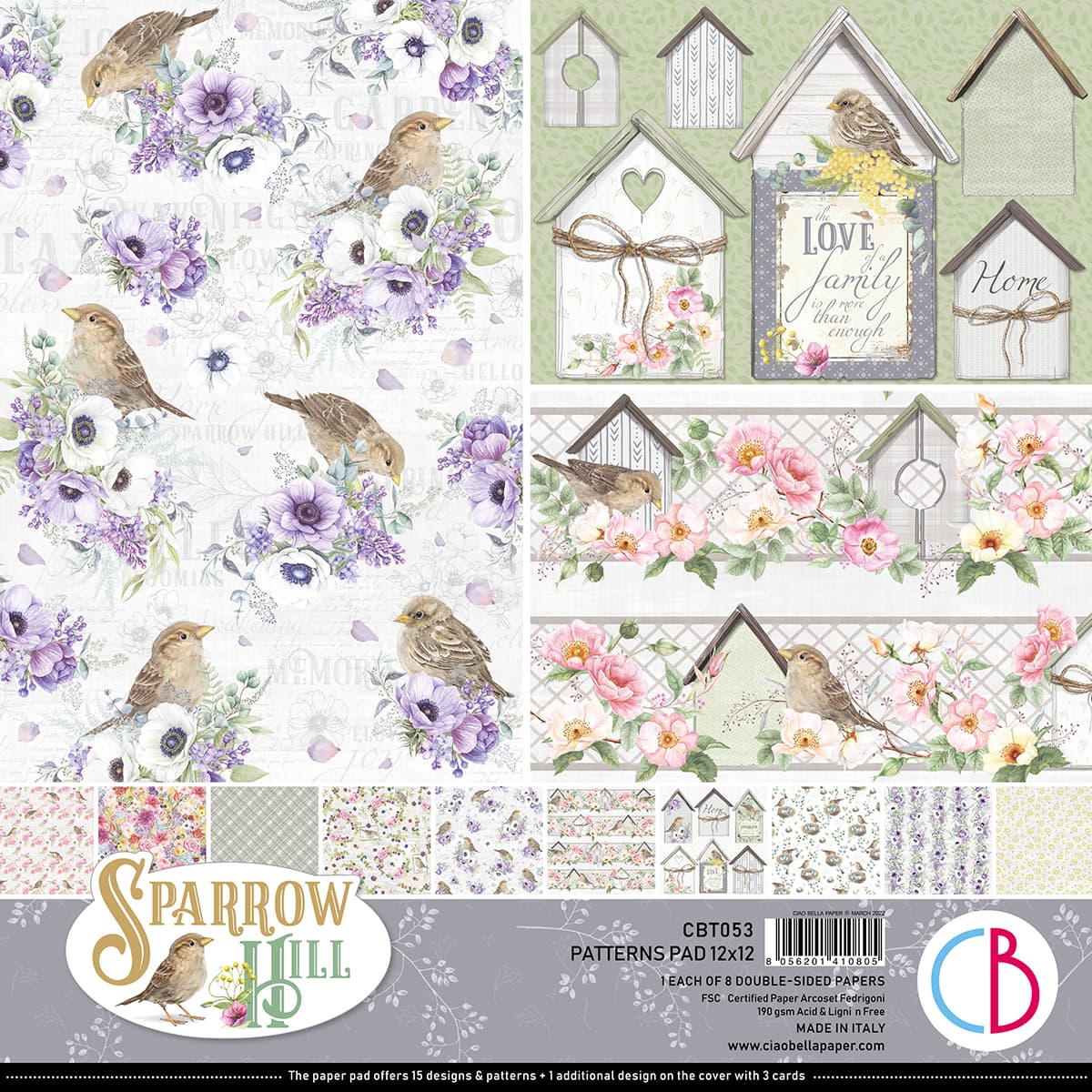 Ciao Bella - Sparrow Hill - Paper Pack  (8 ark)  12 x 12"