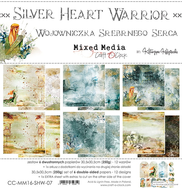 Craft O'Clock - Silver Heart Warrior  - Paper Pack -  12 x 12"
