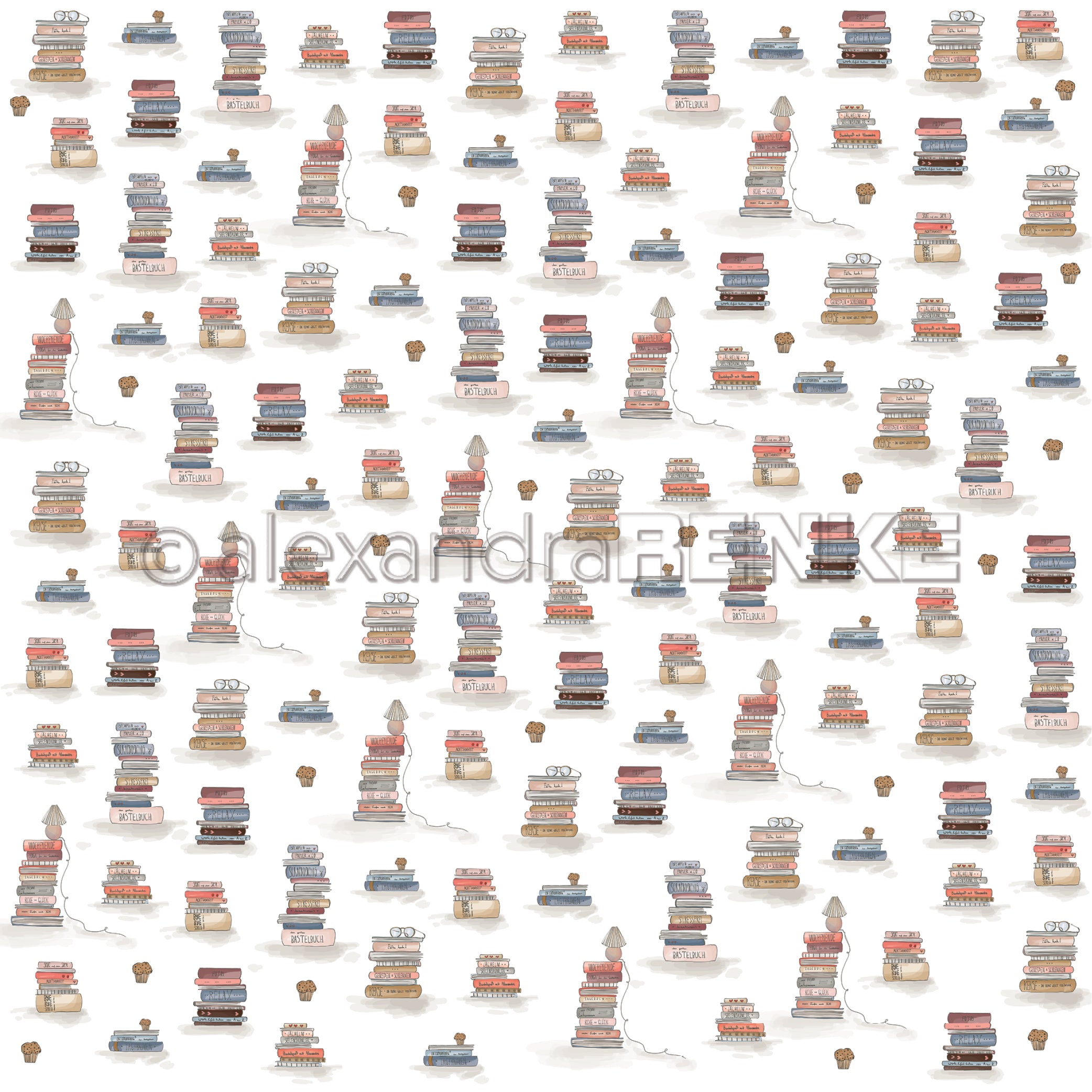 Alexandra Renke -  Pile of books pattern -  12x12"