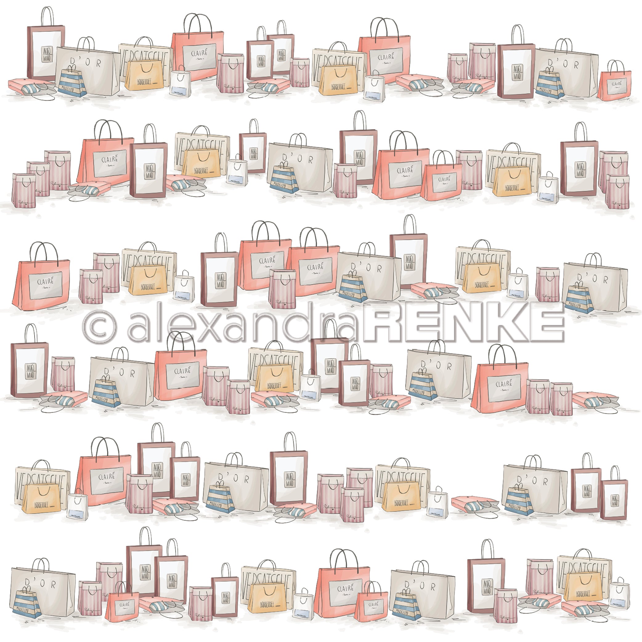 Alexandra Renke -  Rows of shopping bags -  12x12"