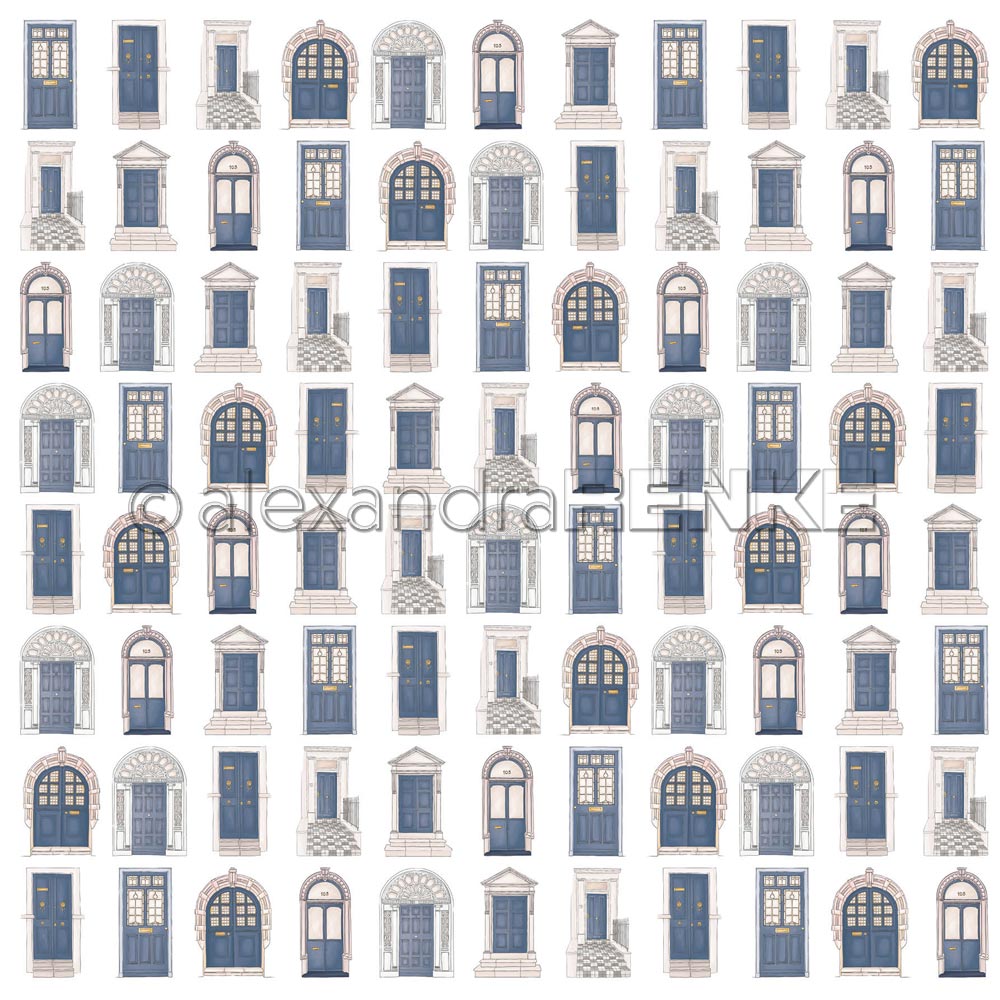 Alexandra Renke - Blue Doors  - Paper -  12x12"