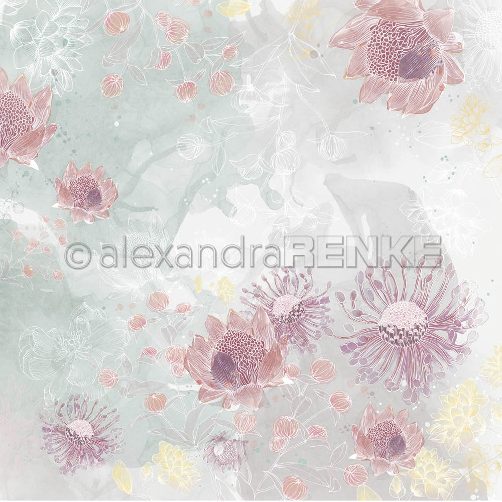 Alexandra Renke - Watercolour Flowers on GreenGrey -  12x12"