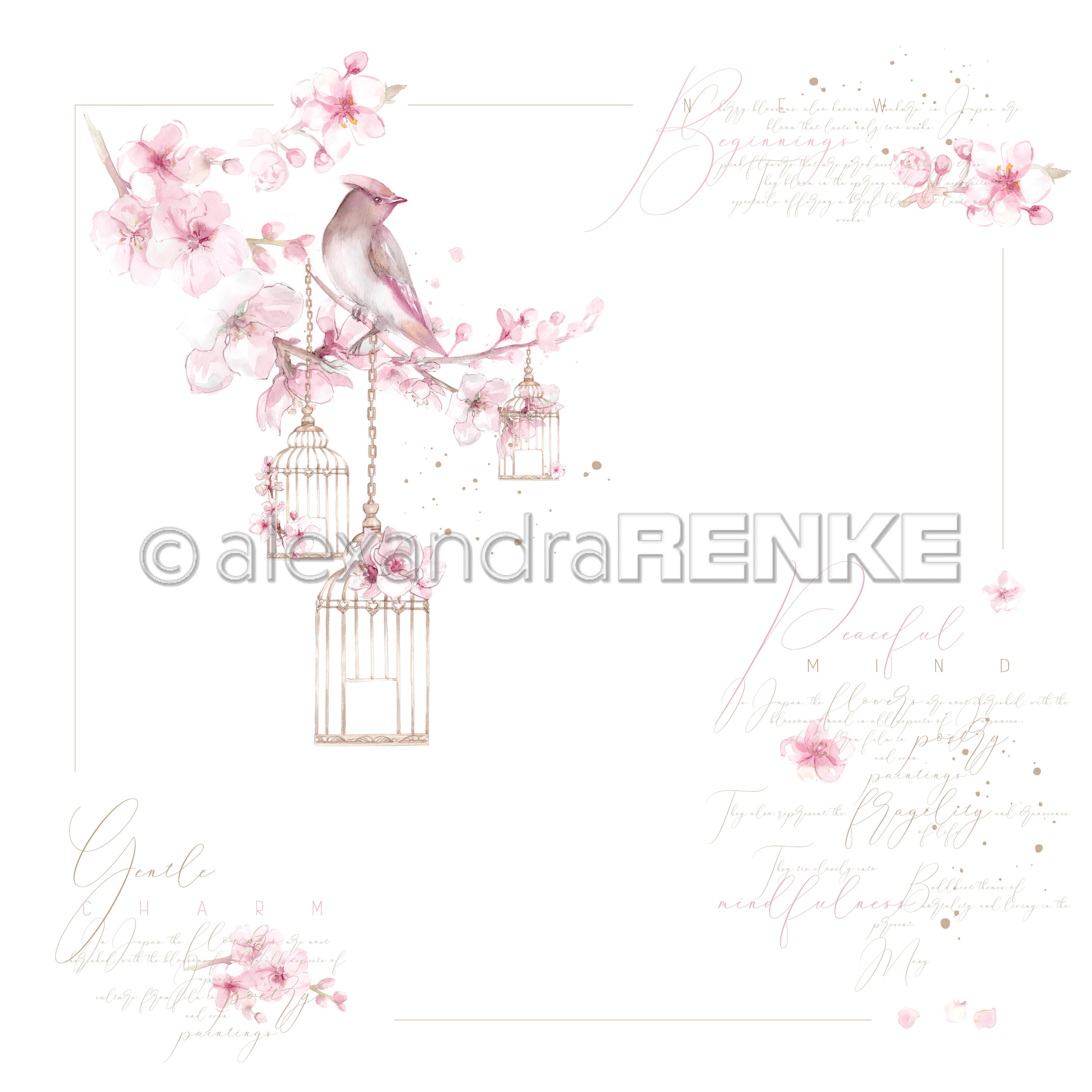 Alexandra Renke - Cherry blossom Bird  - 12 x 12"