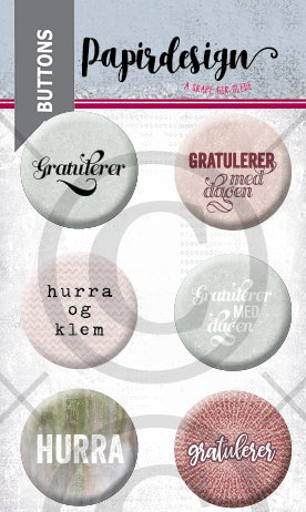 Papirdesign: Buttons - Gratulerer 2, rosa