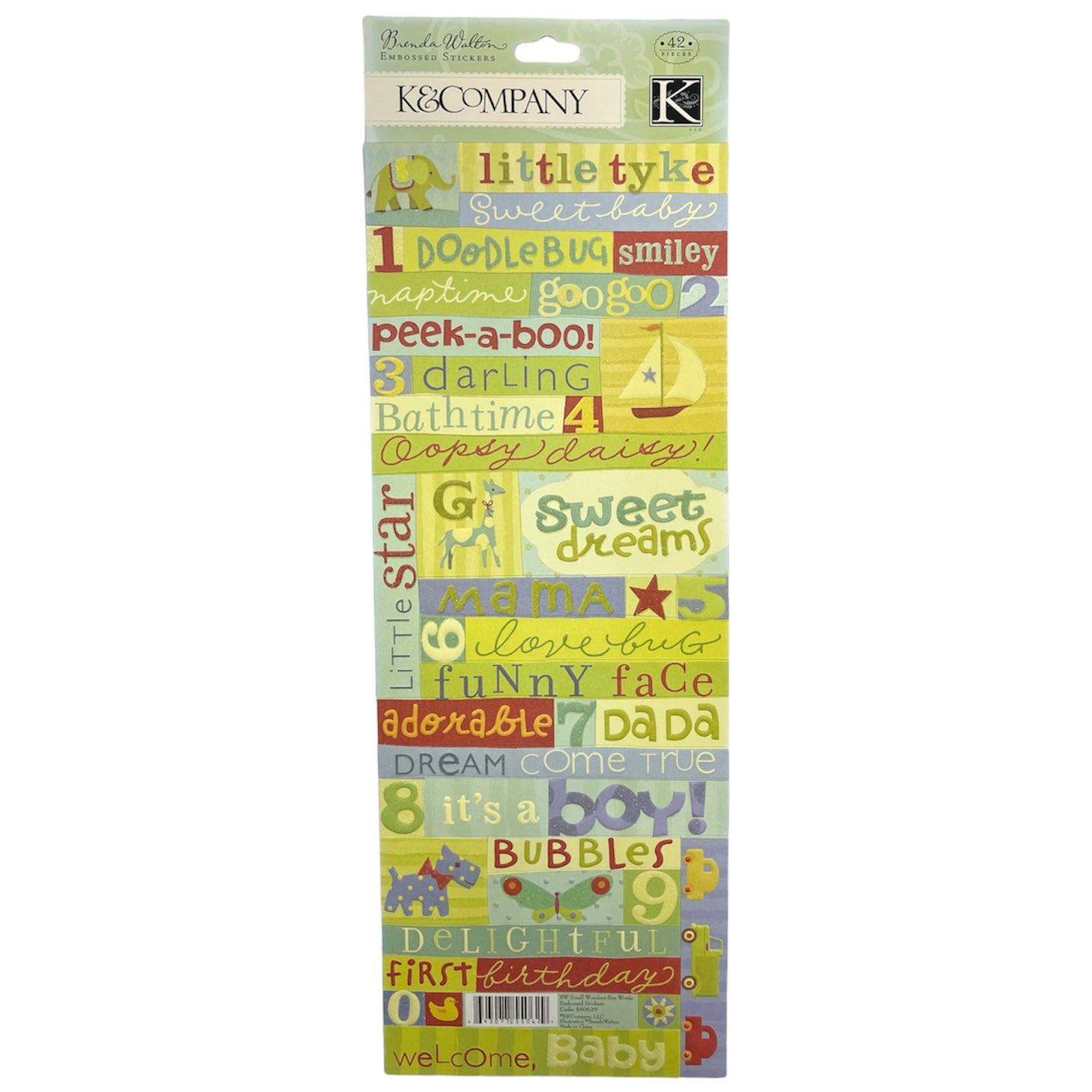 K & Company - Small Wonders Boy - Words Embossed Stickers