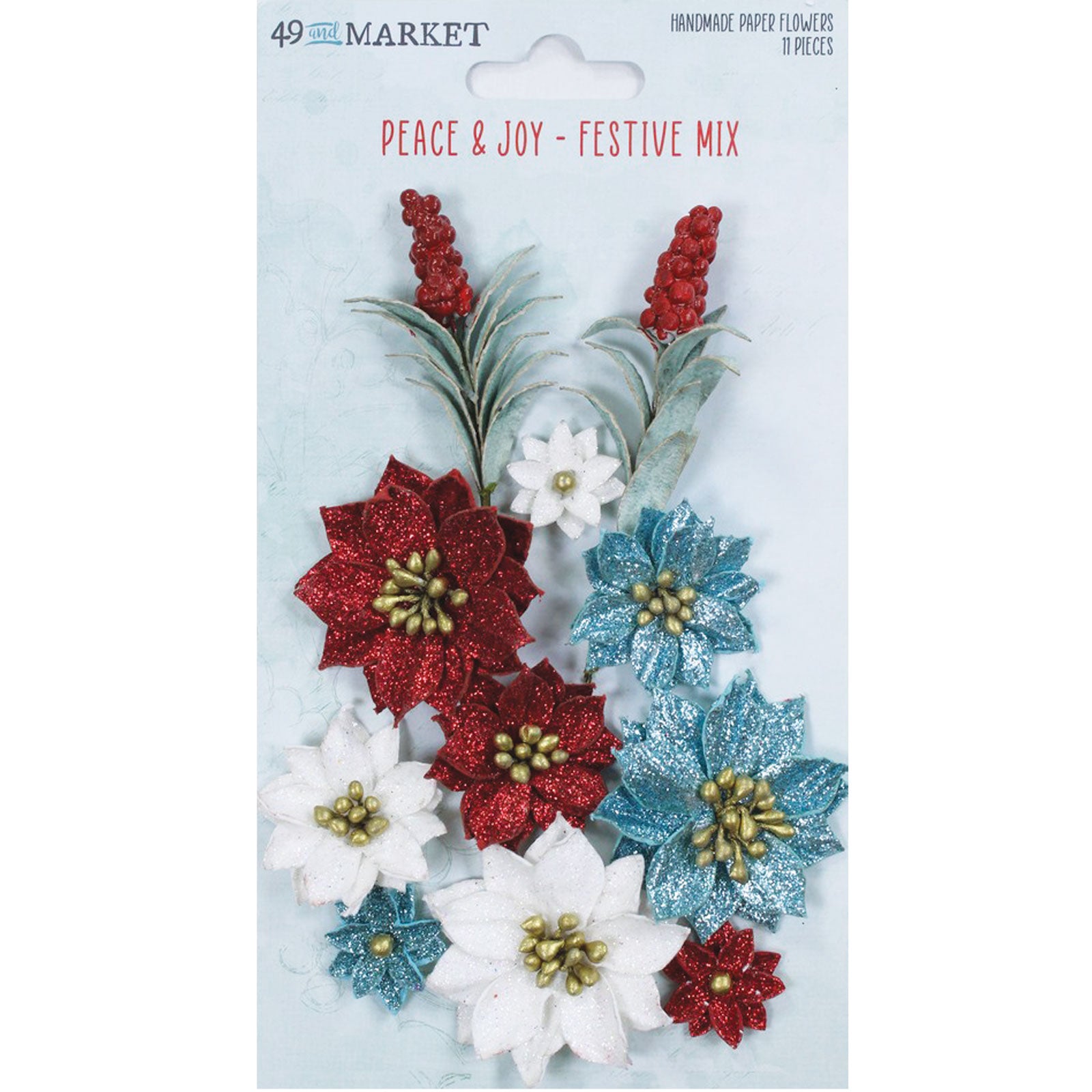 49 and Market - Peace & Joy - Glitter Flowers - Festive Mix