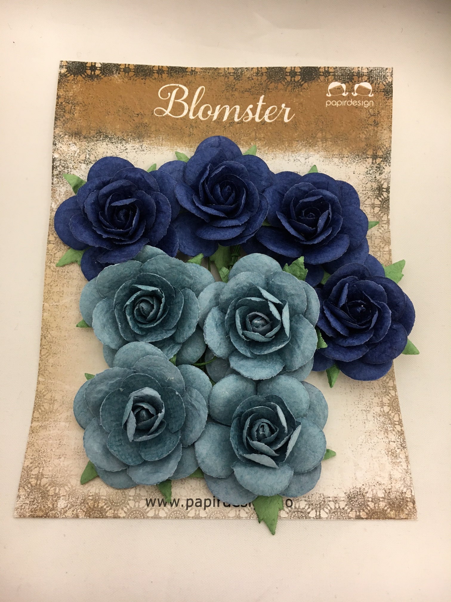 Papirdesign - Roser - Mørk /lys blå   3,5 cm