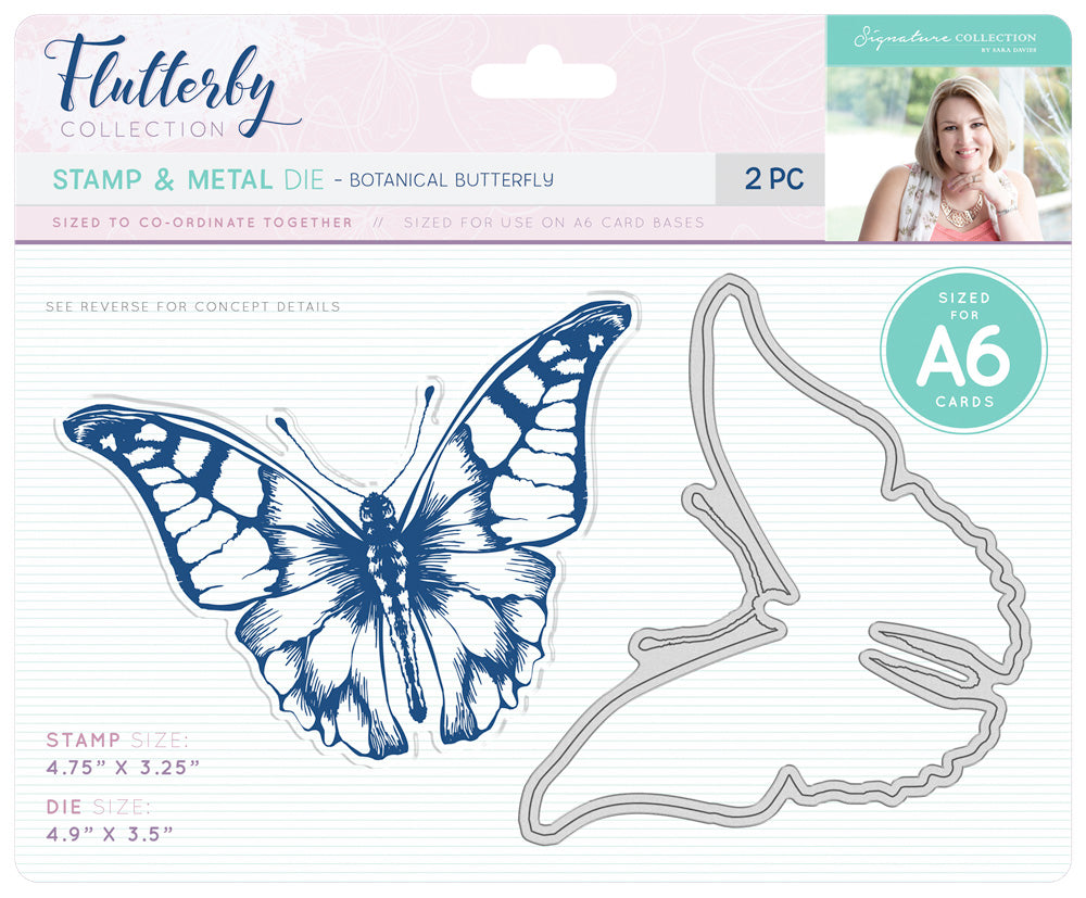 Signature Flutterby Collection By Sara Davis - Die and Stamp set - Botanical Butterfly