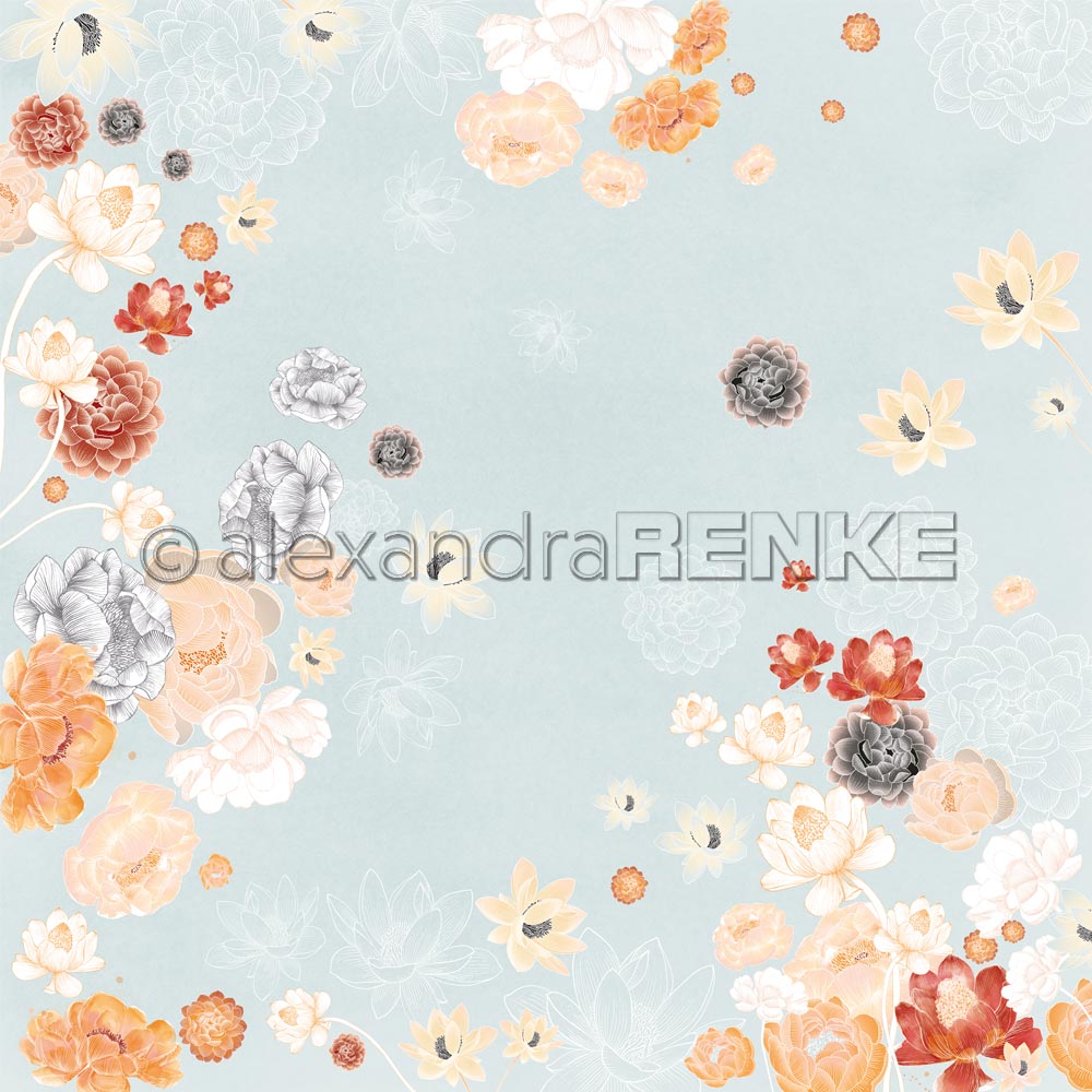 Alexandra Renke - Floral on blue - Paper -  12x12"