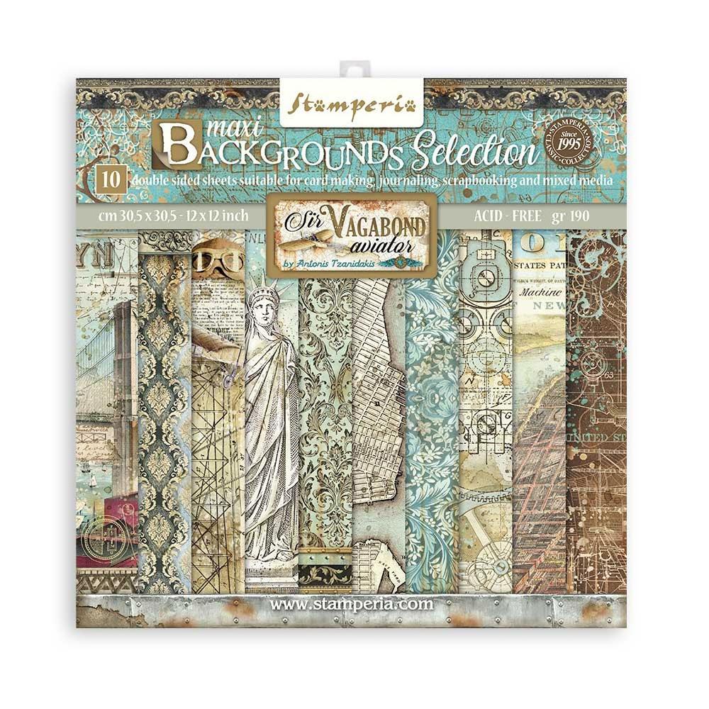 Stamperia - Sir Vagabond Aviator - Background selection  - Paper Pack - 12" x 12"