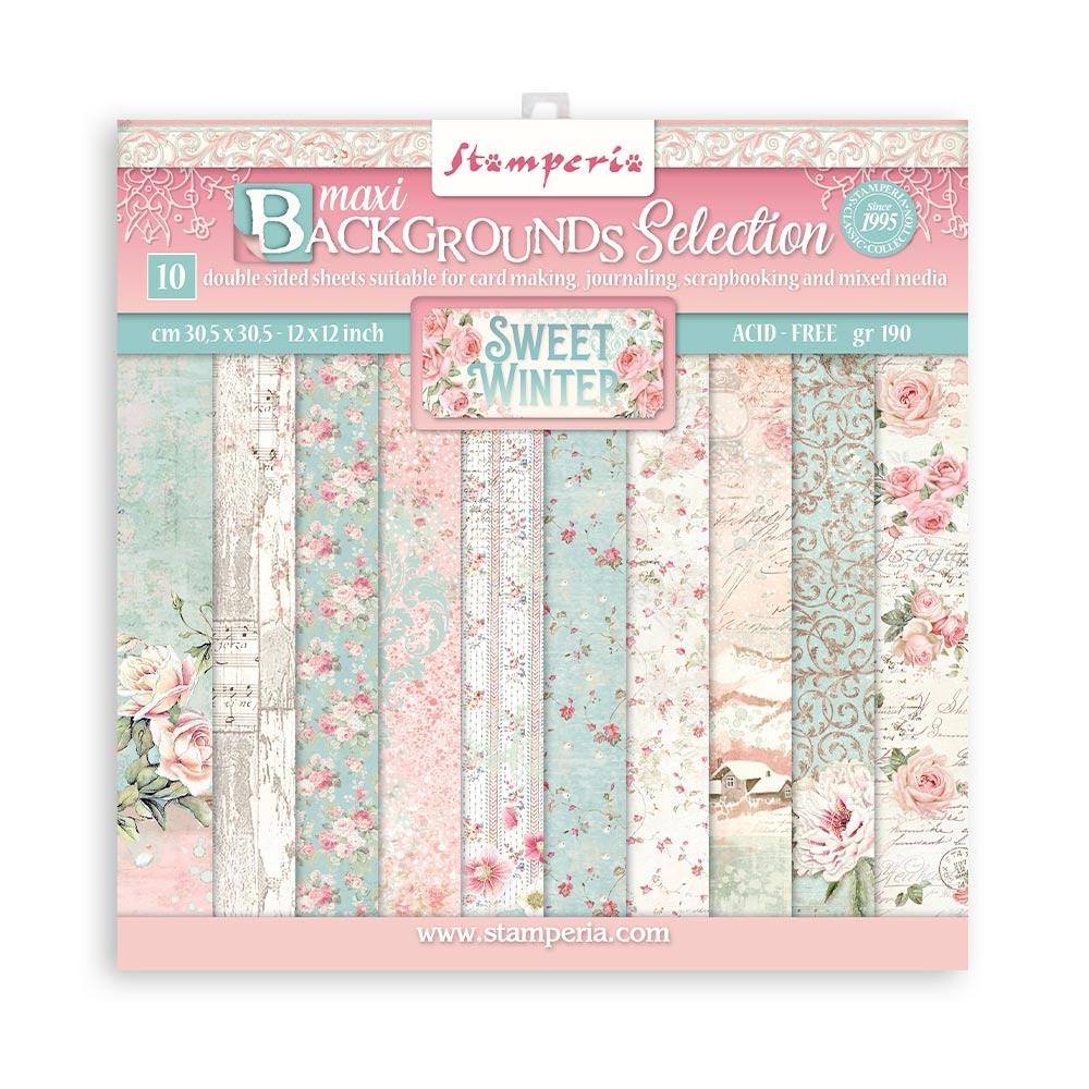 Stamperia - Sweet Winter - Maxi Background Selection - Paper Pack - 12" x 12"