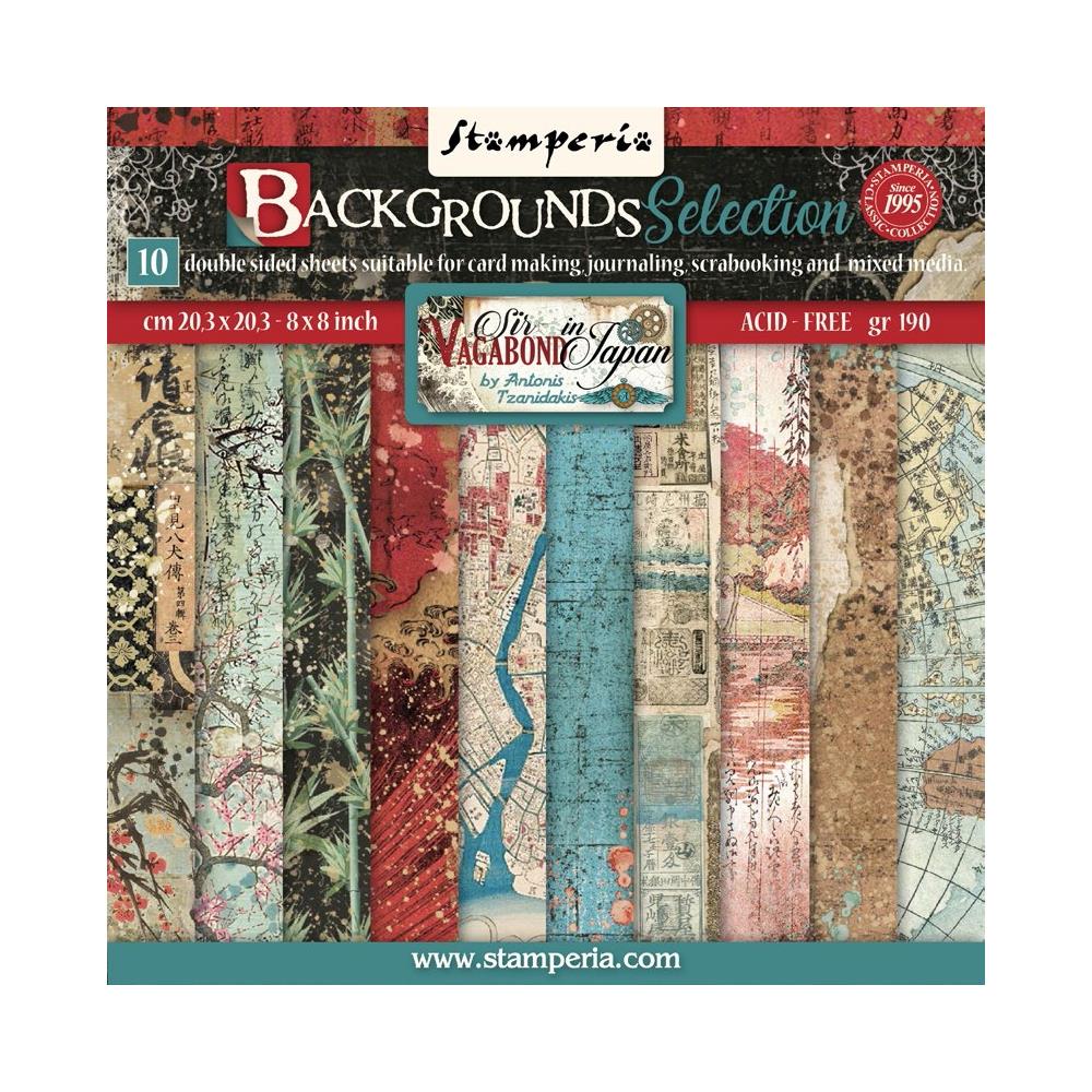 Stamperia - Sir Vagabond in Japan - Background Selection  - Paper Pack - 10 pk -    8 x 8"