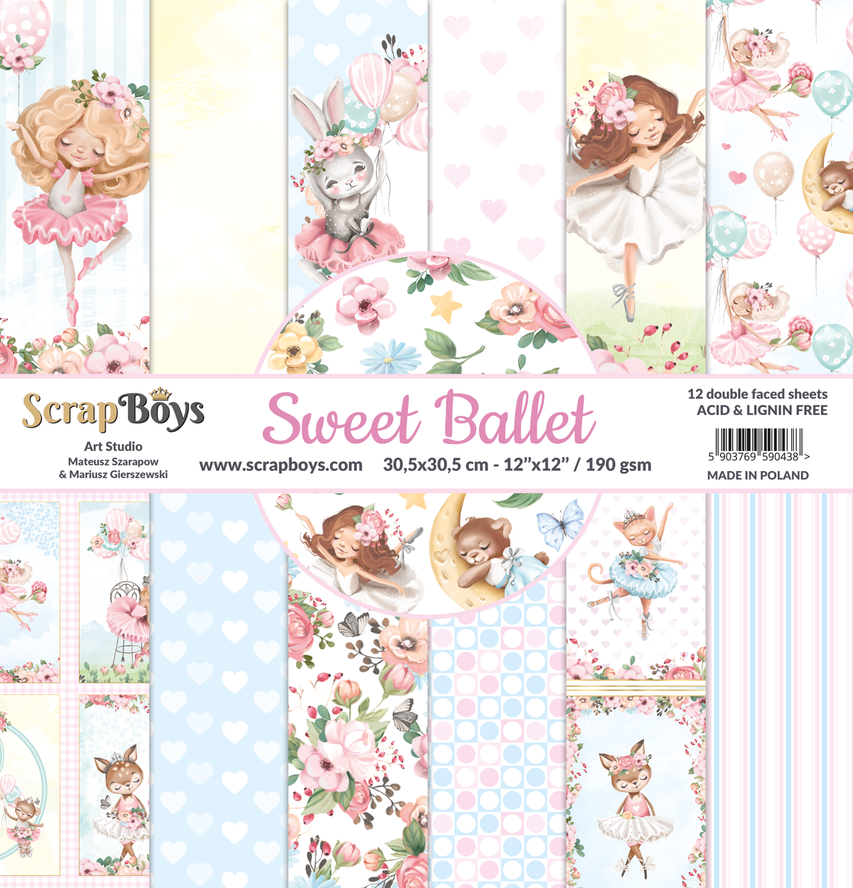 Scrapboys - Sweet Ballet - Paper Pack  (12 ark) -  12x12"